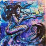 A commissioned piece by Sara Leger of a mermaid holding a skull