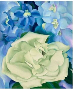 Georgia O’Keeffe, White Rose with Larkspur No. I, 1927.