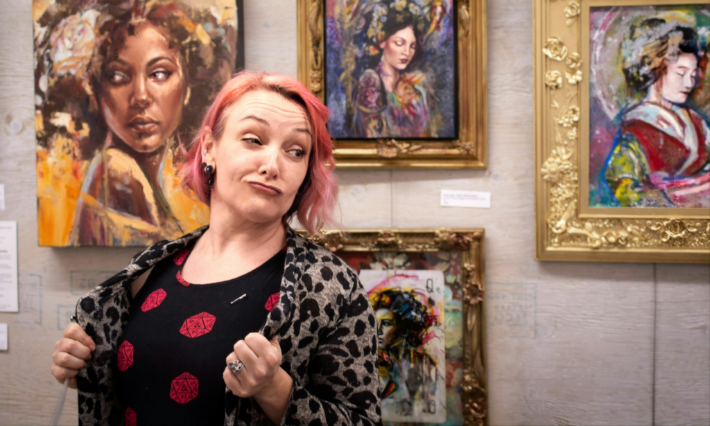 Canadian artist Sara Leger with an original painting in her South Glengarry Ontario studio