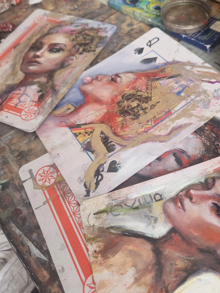 Sara Léger Bougie Punk jumbo playing card oil painting