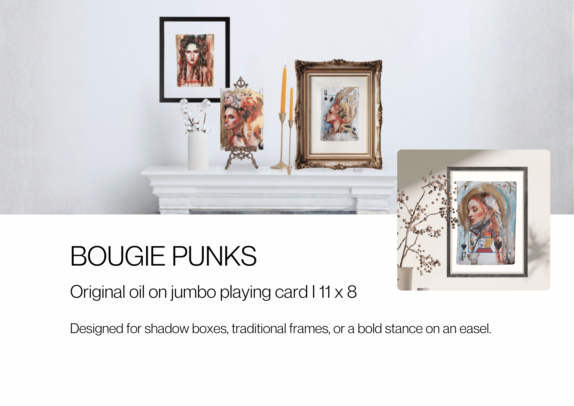 Bougie punks by Sara Leger , original oil on jumbo playing cards
