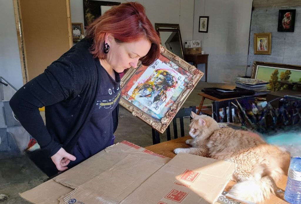 Artists Sara Leger packing art in her Ontario Studio