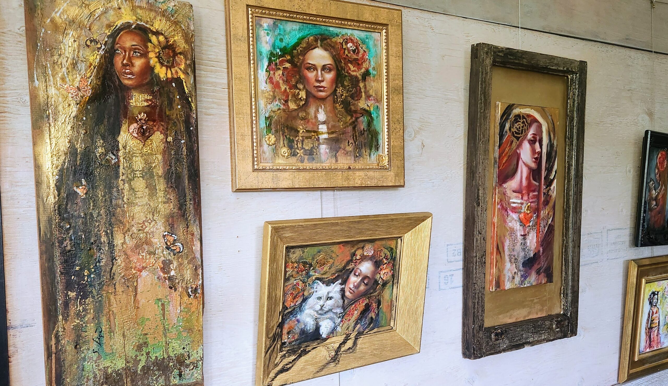 Cherry Bomb Studio Gallery, Sara Leger's art studio in South Glengarry, Ontario near Cornwall. Wall of art.