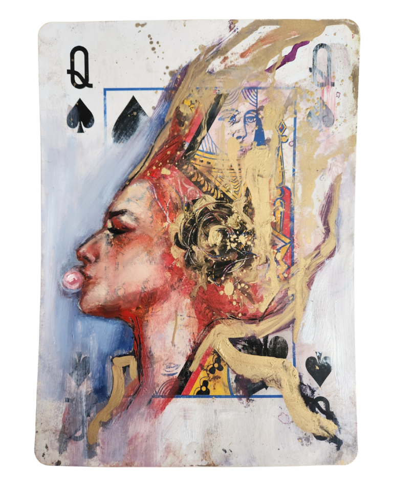 Original mixed media painting on jumbo playing card by contemporary artists Sara leger