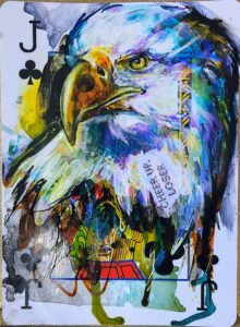 Original mixed-media Sassy Bird artwork by Canadian contemporary artist Sara Leger.